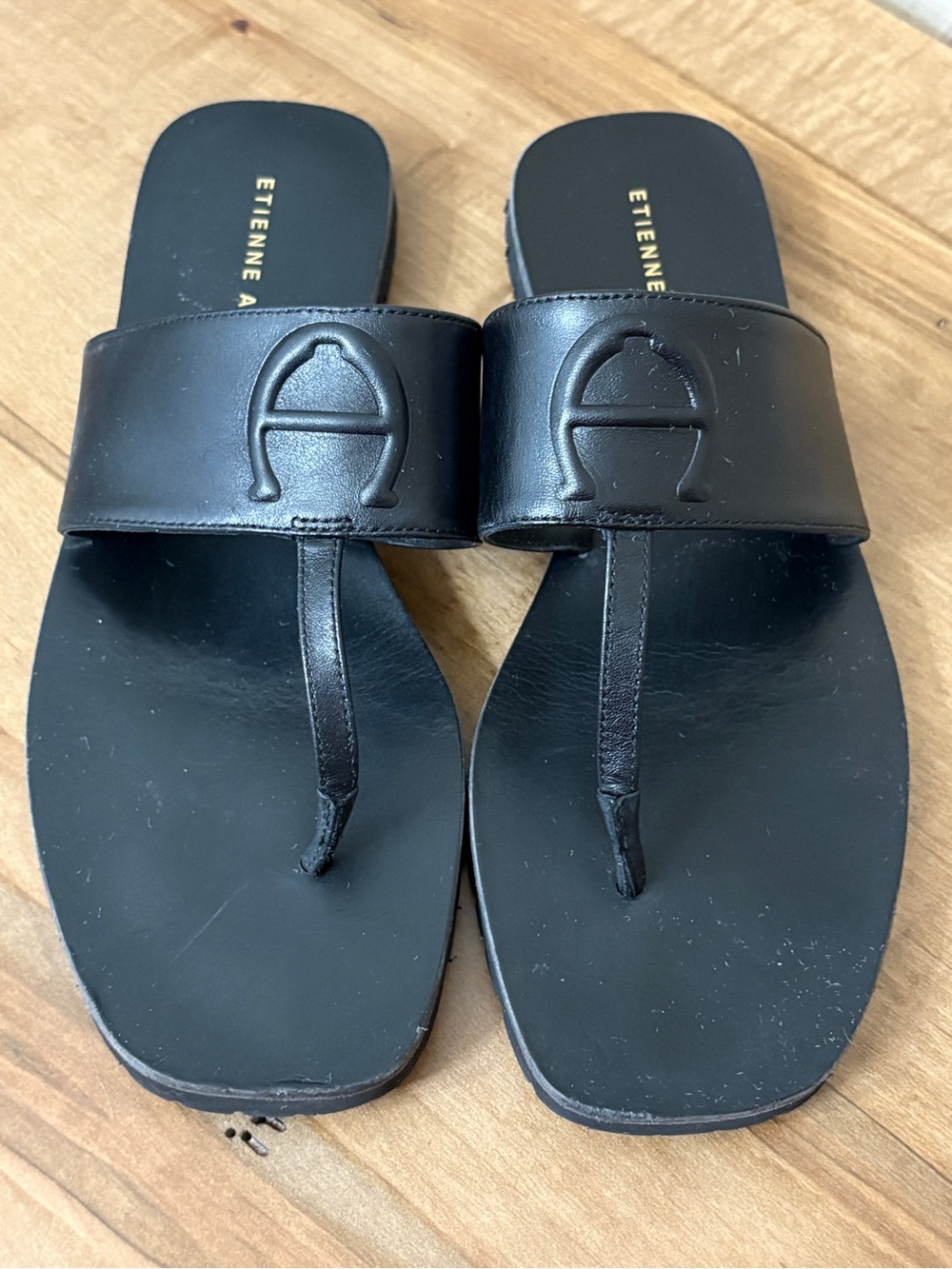 Etienne Aigner Women’s Black Leather Crossover Slide Sandals